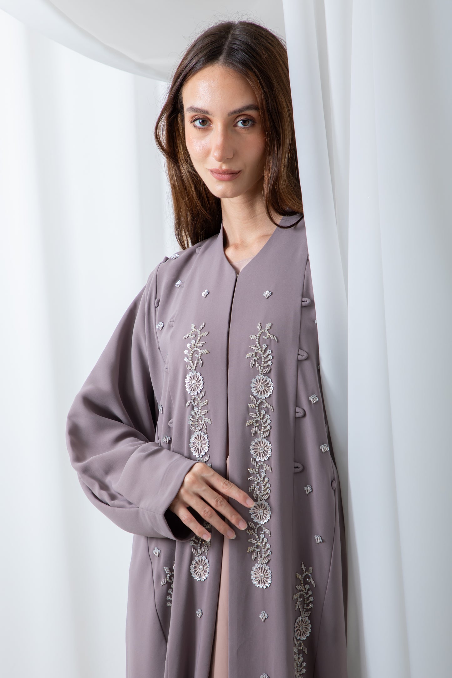 Amara Embroidered Mauve Abaya