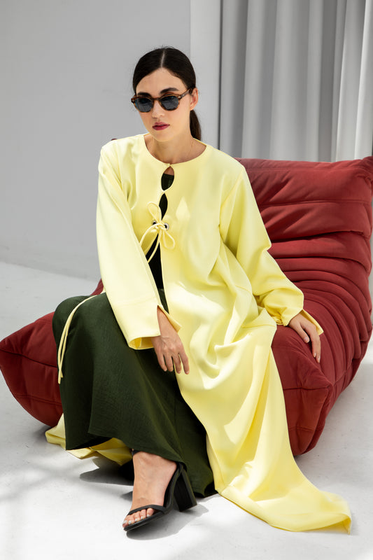 Lemon Glow Front-Tie Abaya