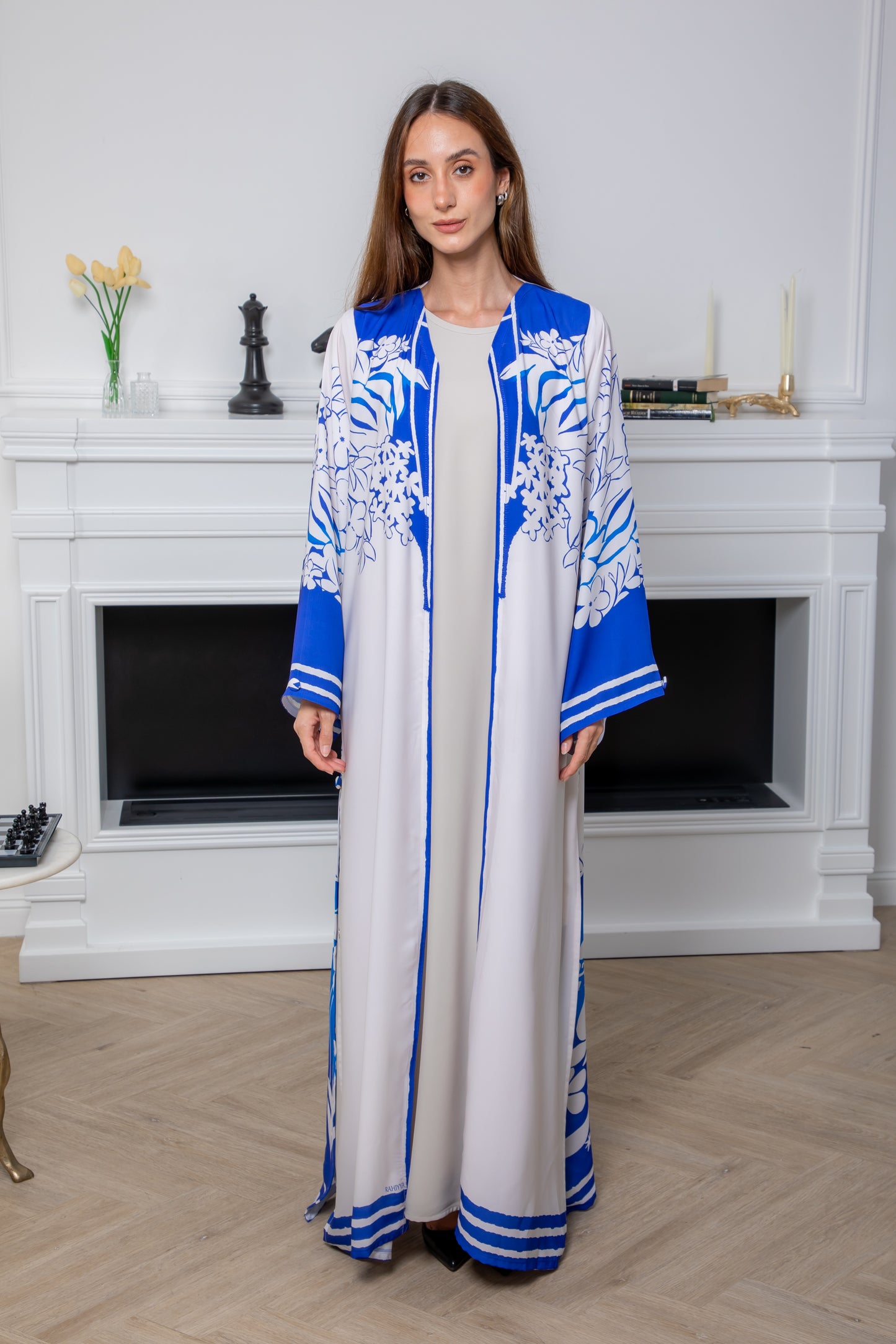 Blue and White Floral Abaya