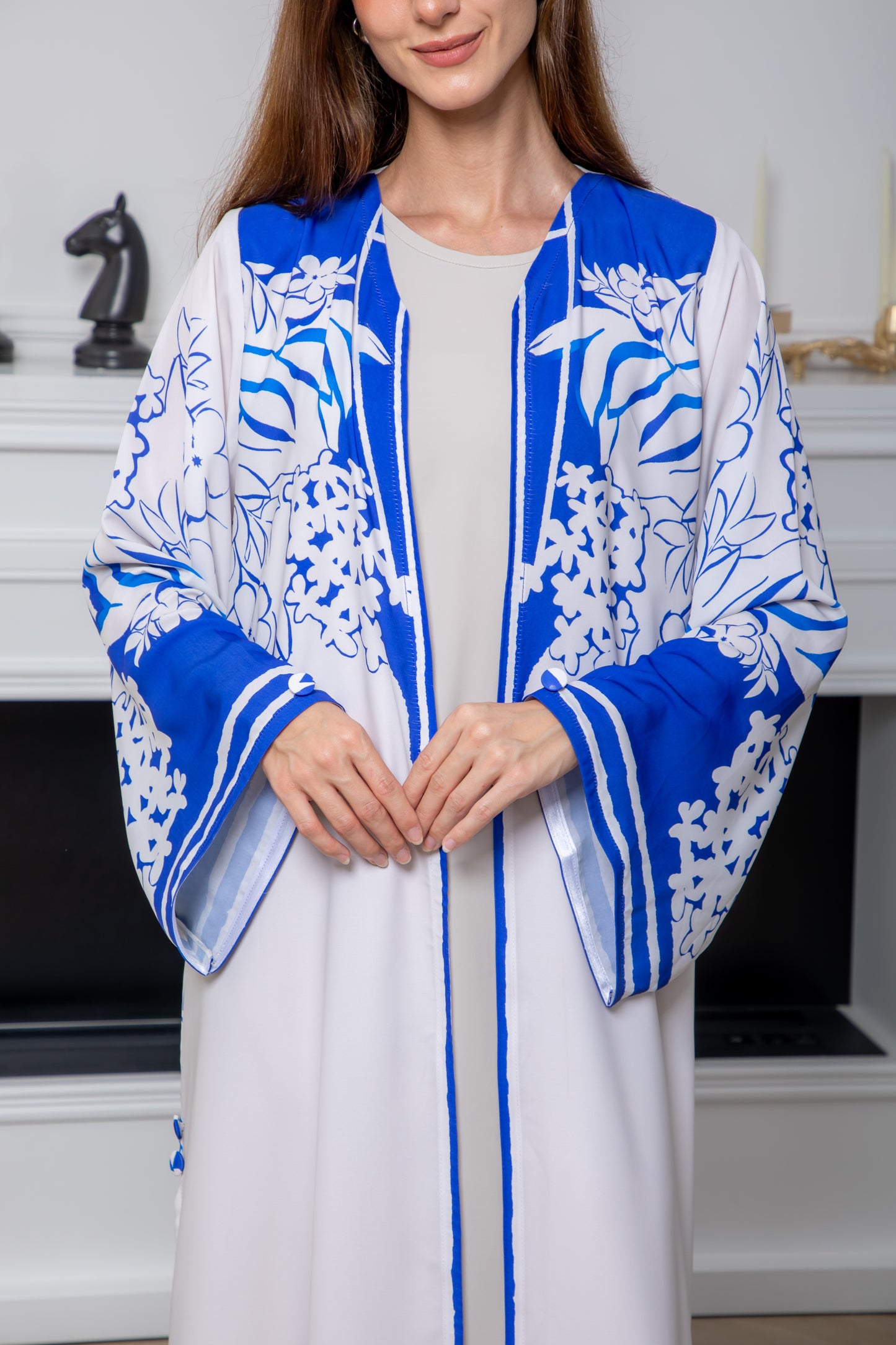 Blue and White Floral Abaya
