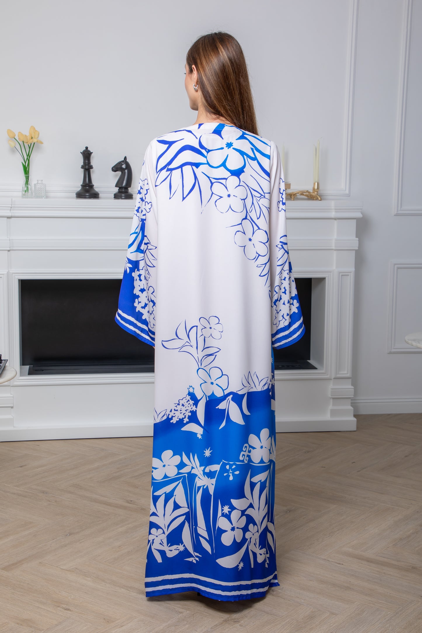 Blue and White Floral Abaya