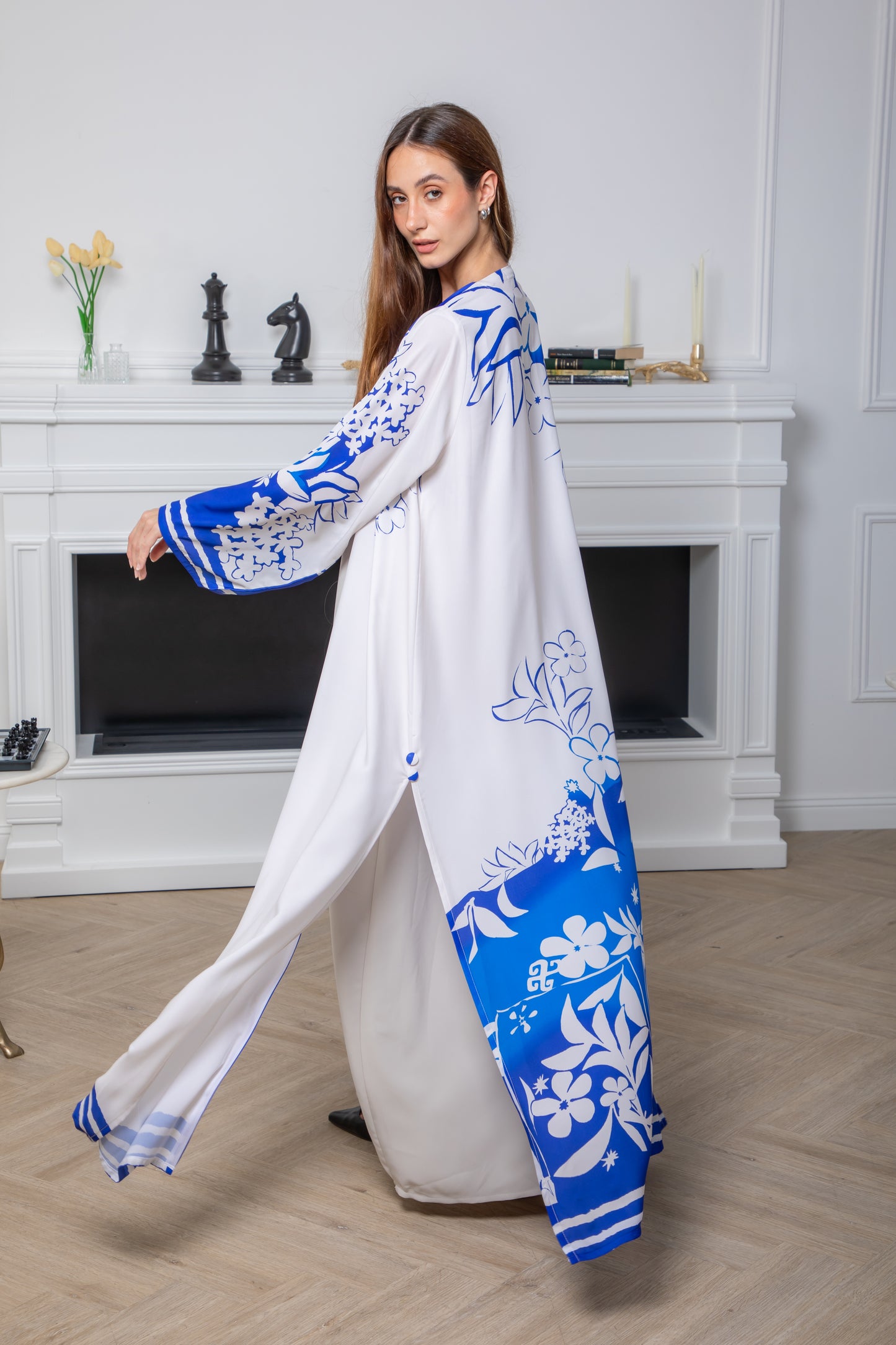 Blue and White Floral Abaya