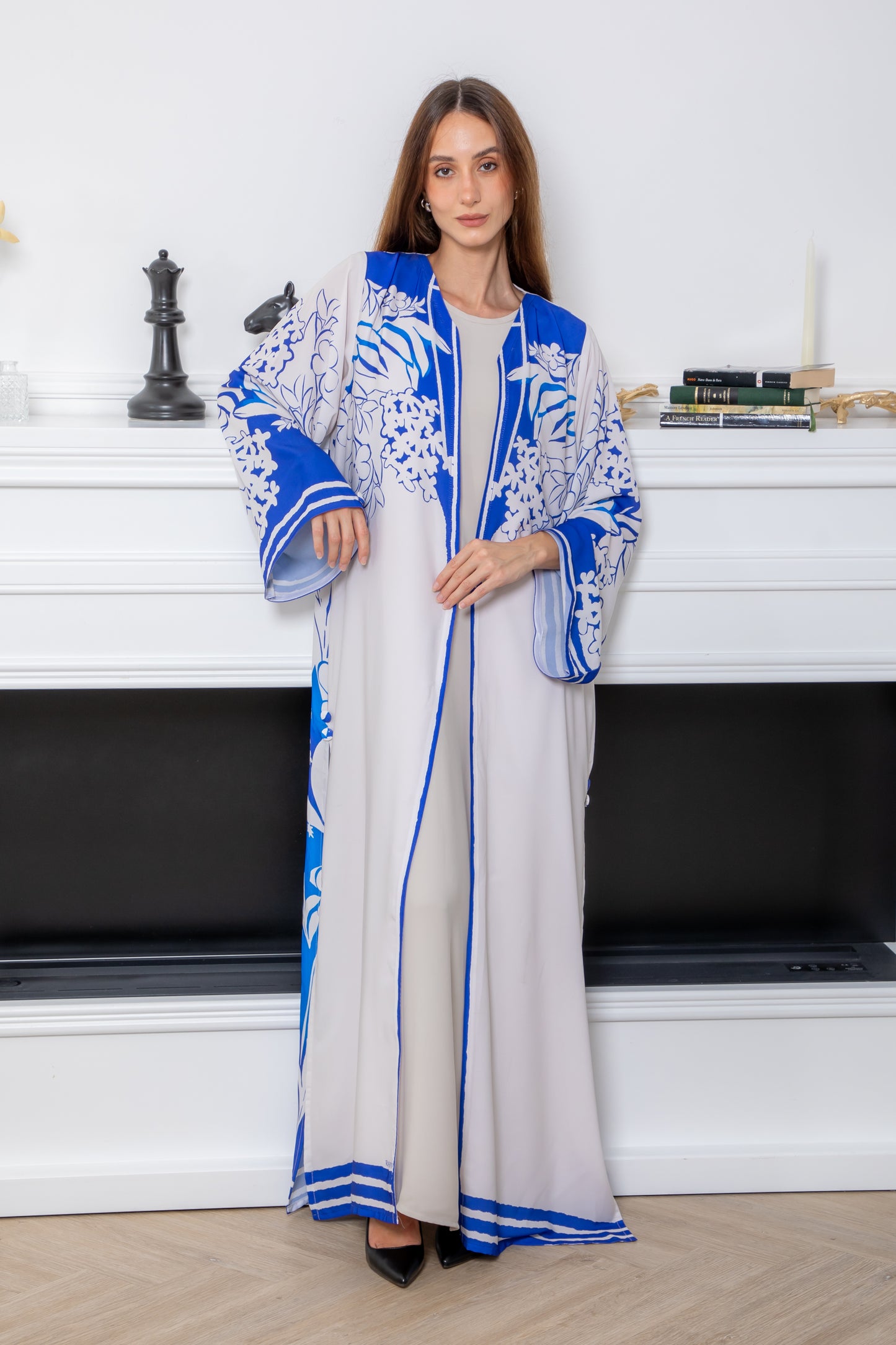 Blue and White Floral Abaya