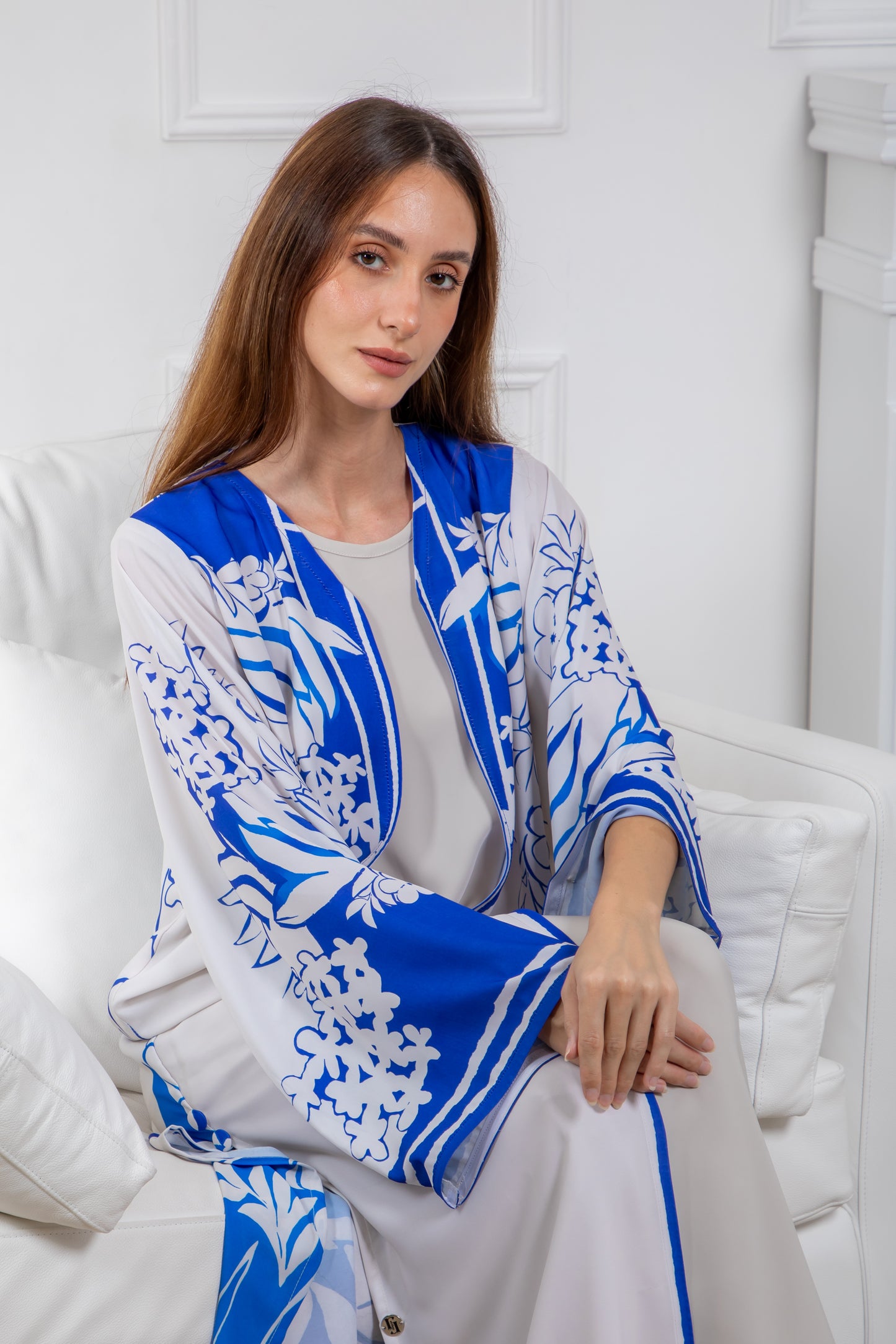 Blue and White Floral Abaya