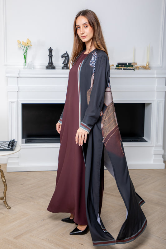 Charcoal Printed Abaya