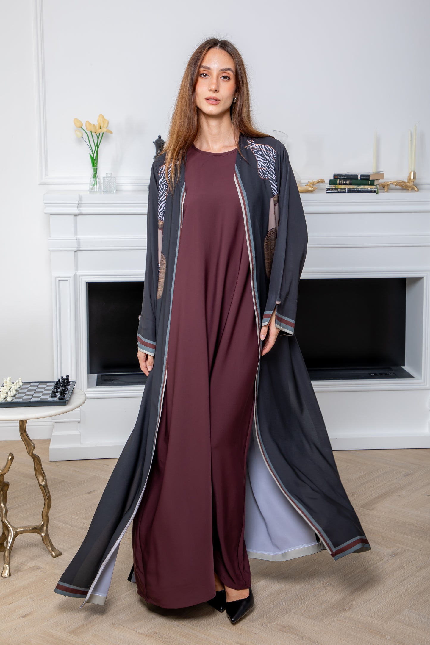 Charcoal Printed Abaya