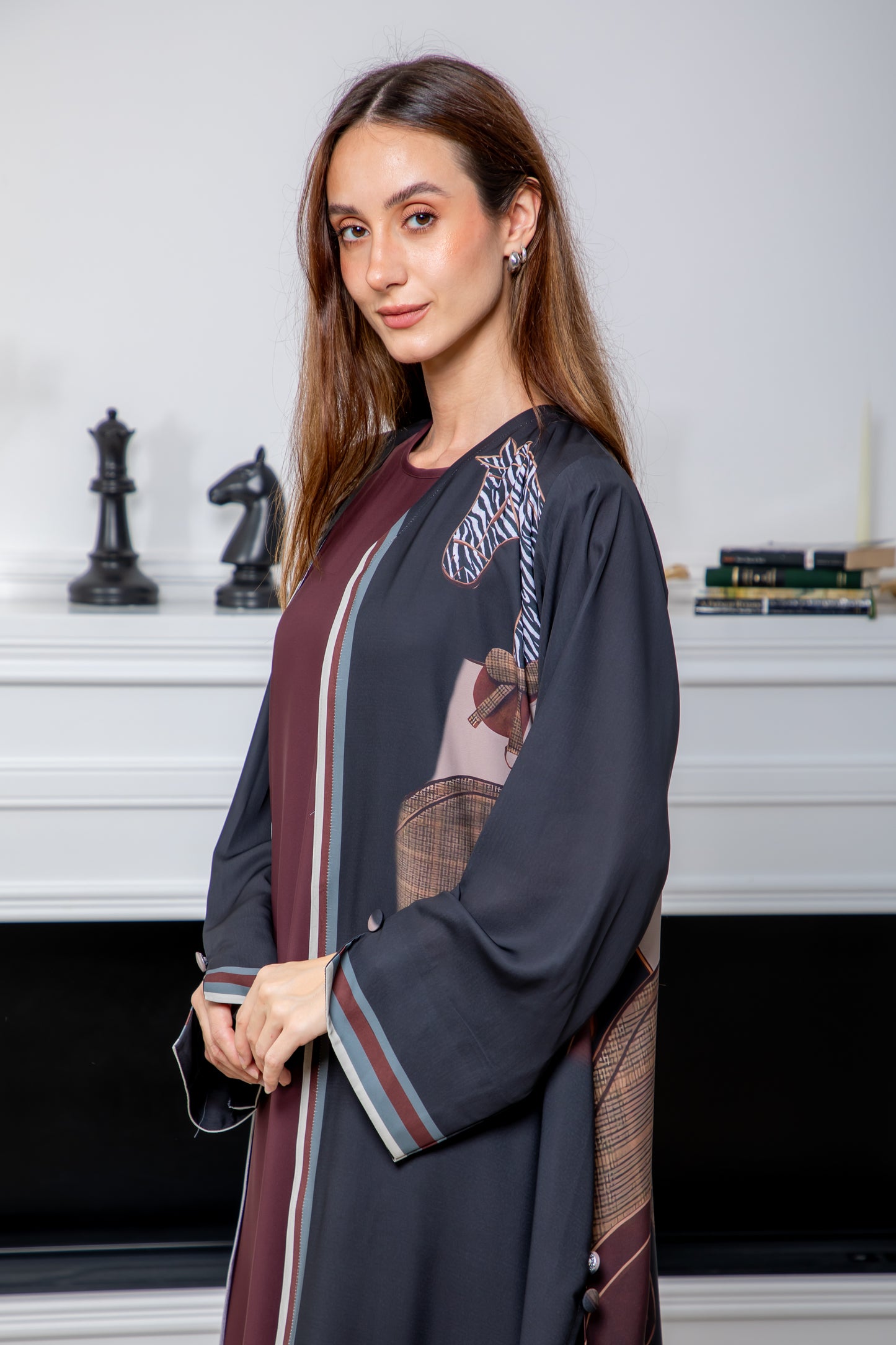 Charcoal Printed Abaya