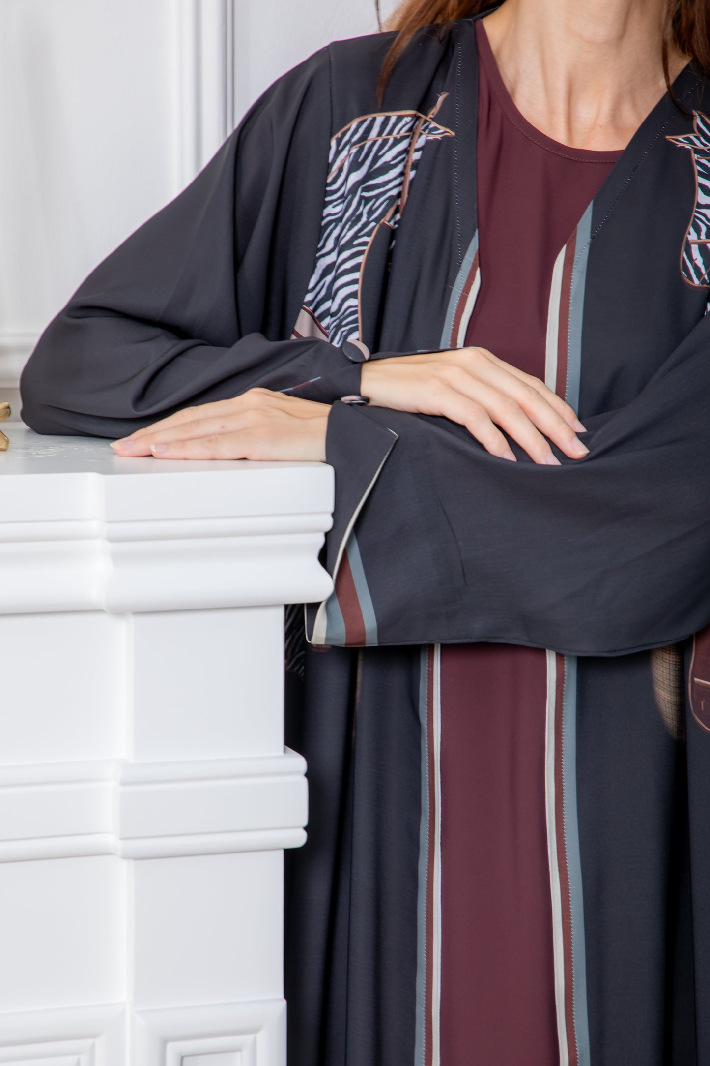 Charcoal Printed Abaya