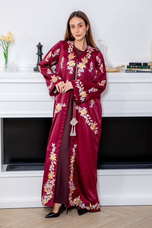 Burgundy Bloom Abaya