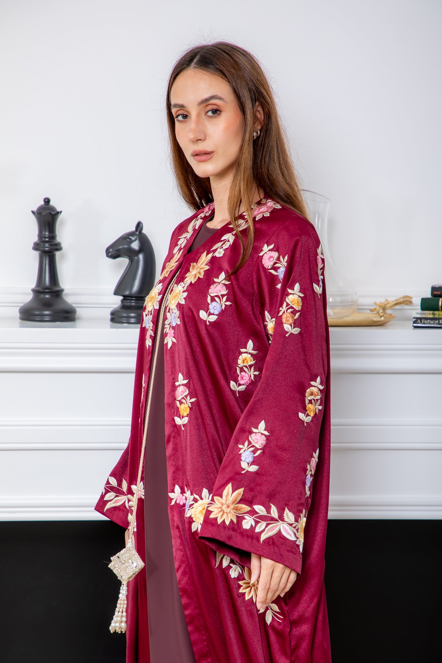 Burgundy Bloom Abaya