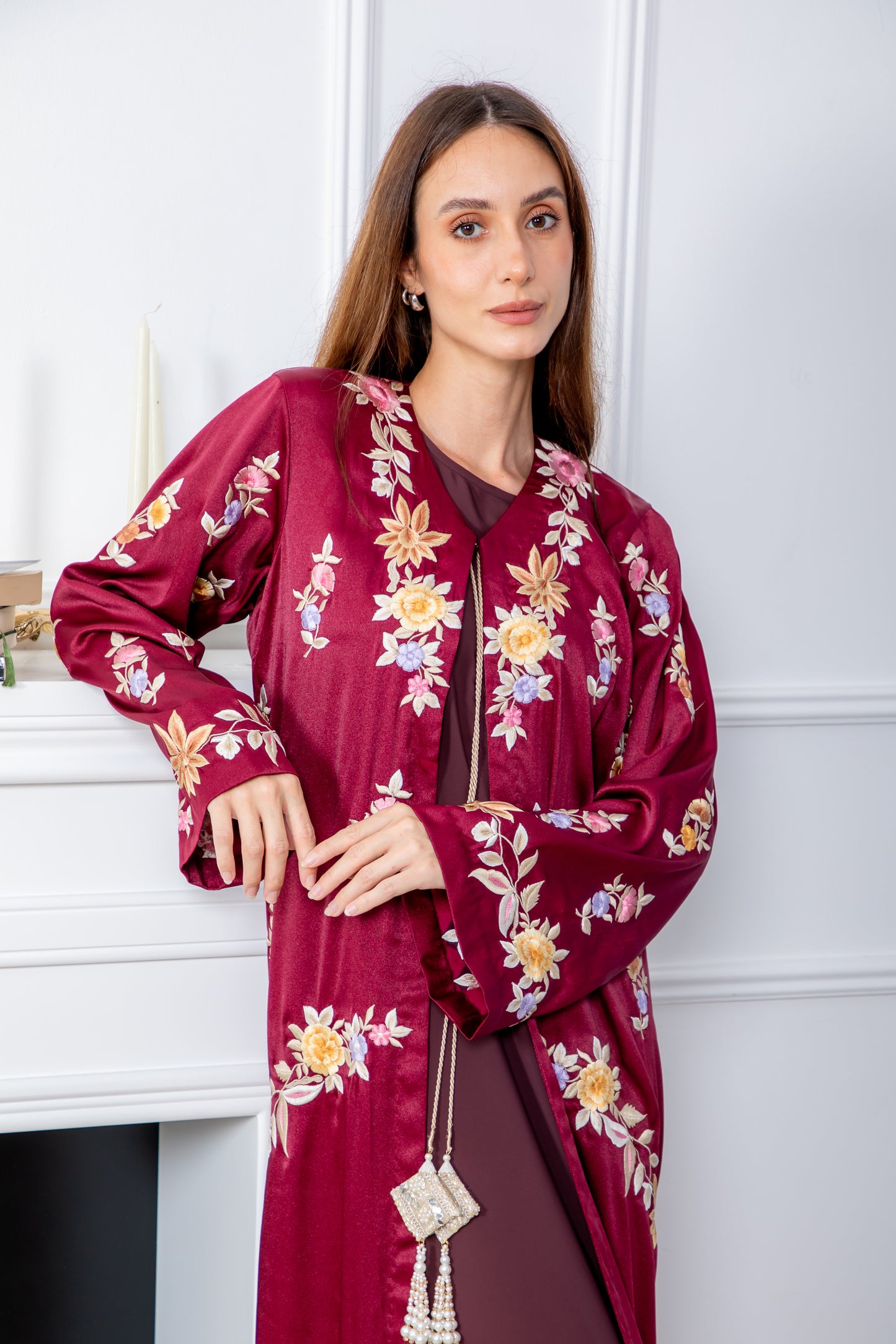 Burgundy Bloom Abaya