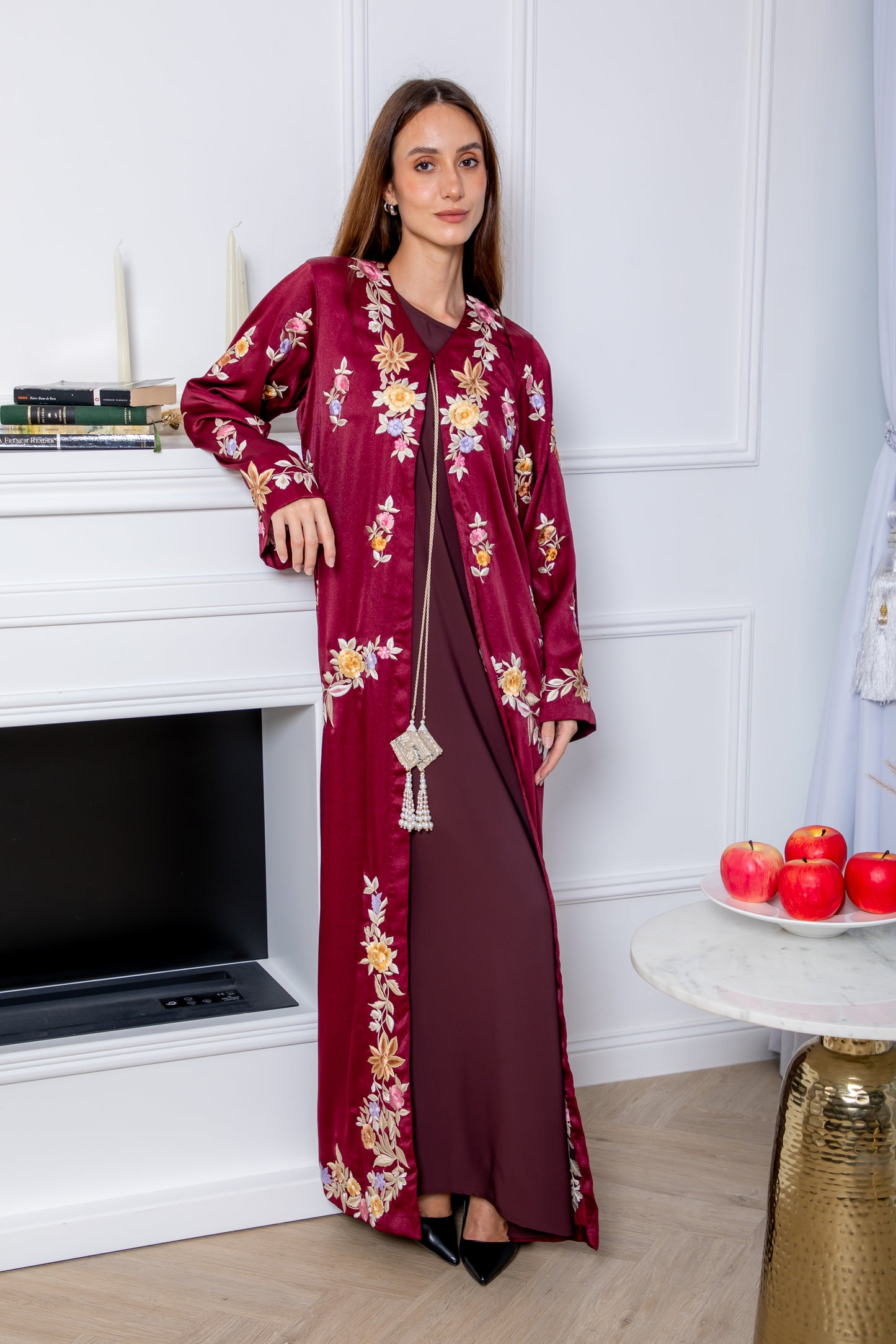 Burgundy Bloom Abaya