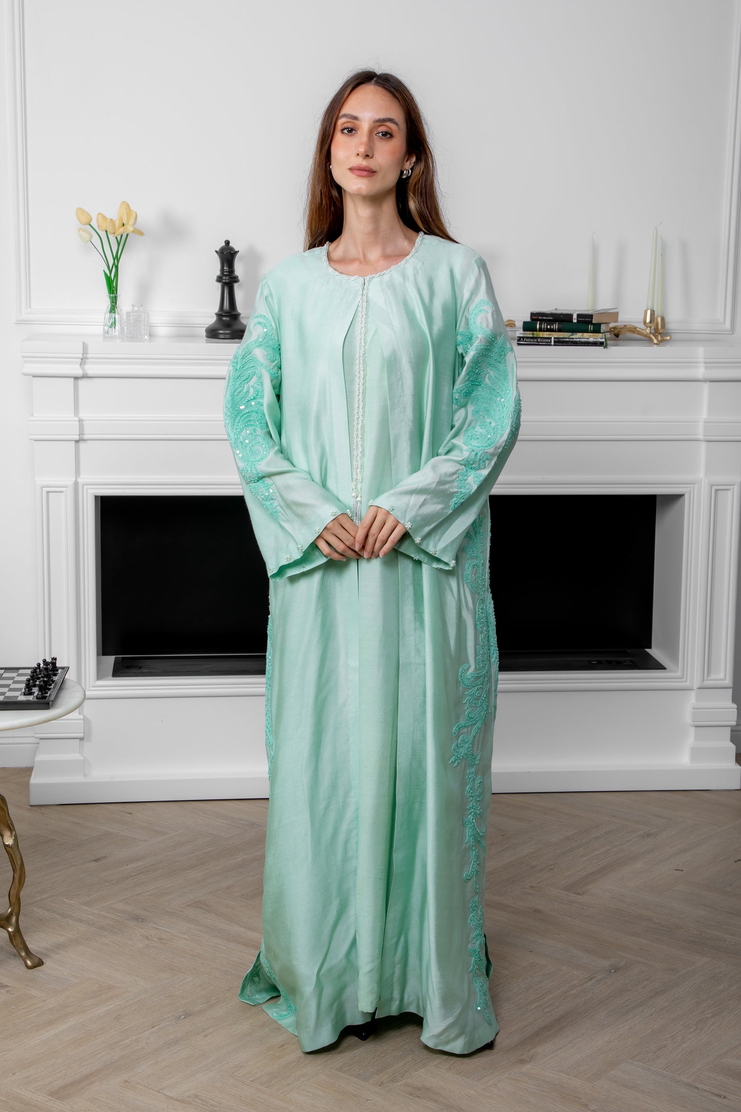 Aqua Embroidered Abaya