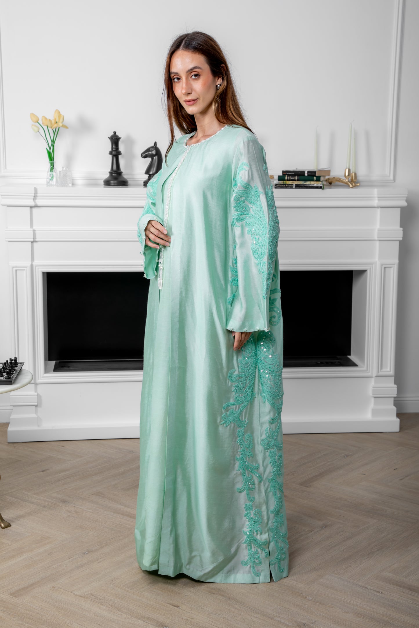 Aqua Embroidered Abaya