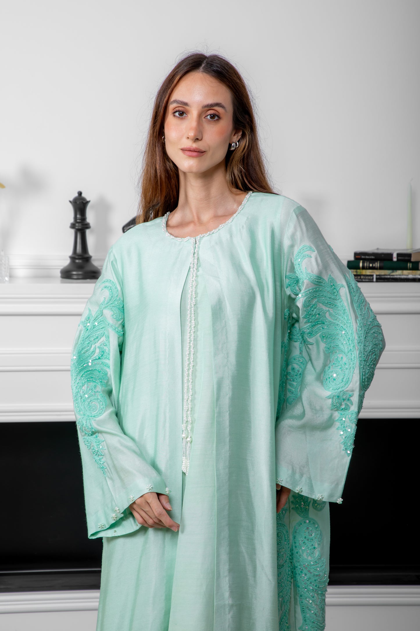 Aqua Embroidered Abaya