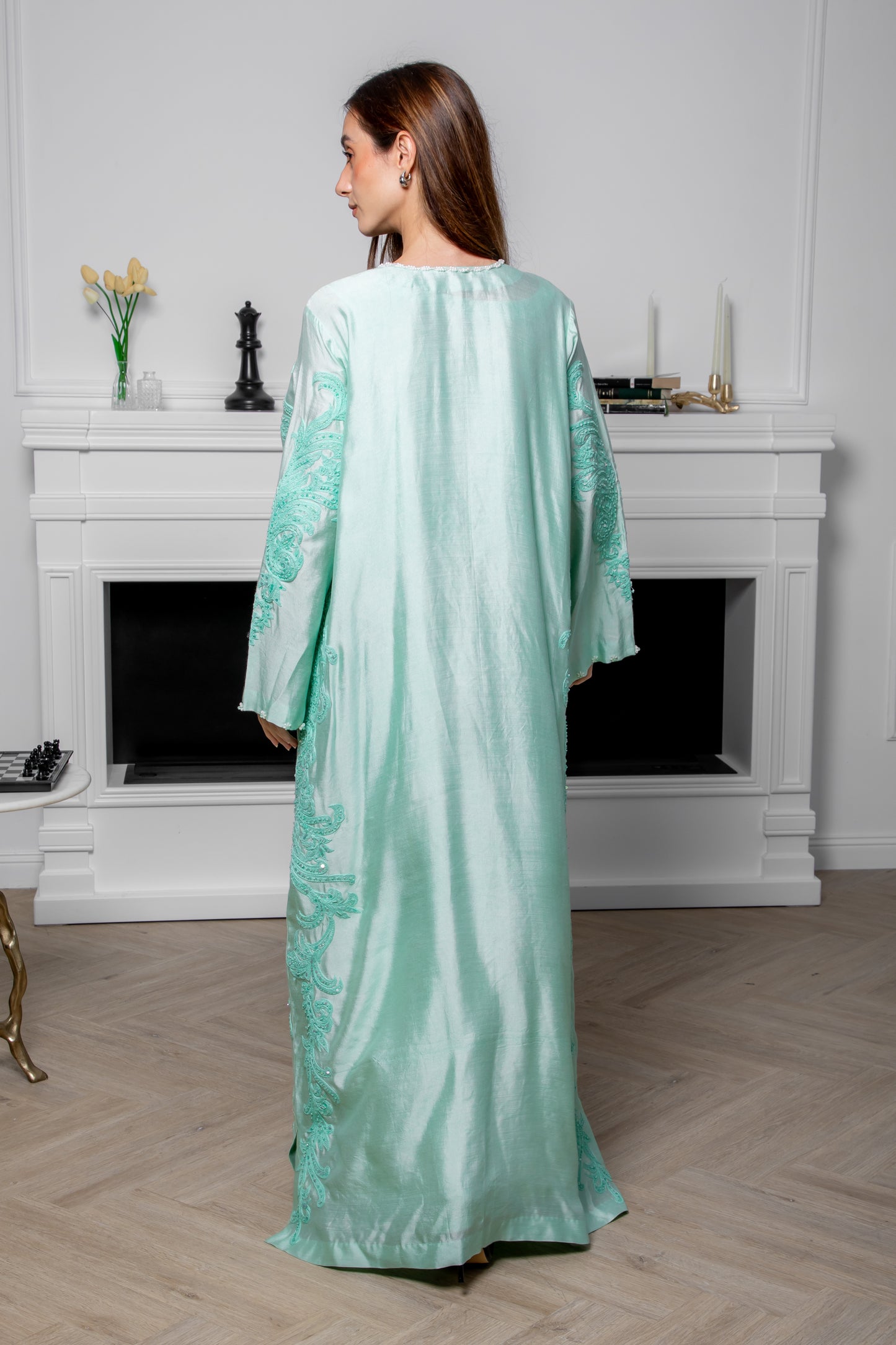 Aqua Embroidered Abaya