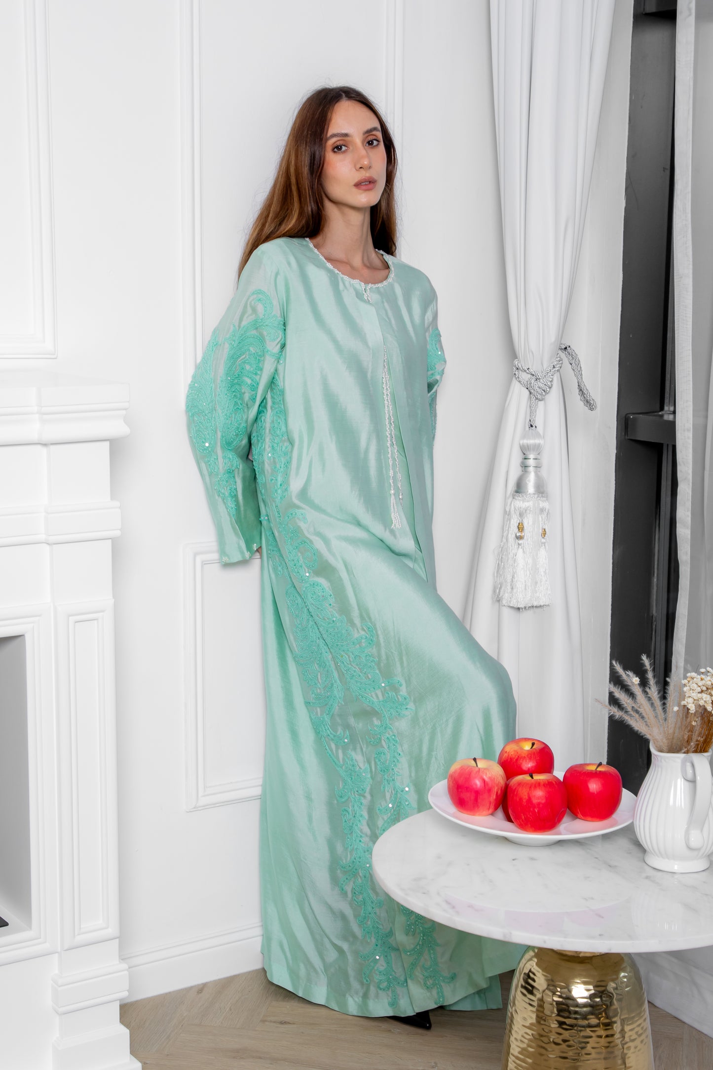 Aqua Embroidered Abaya