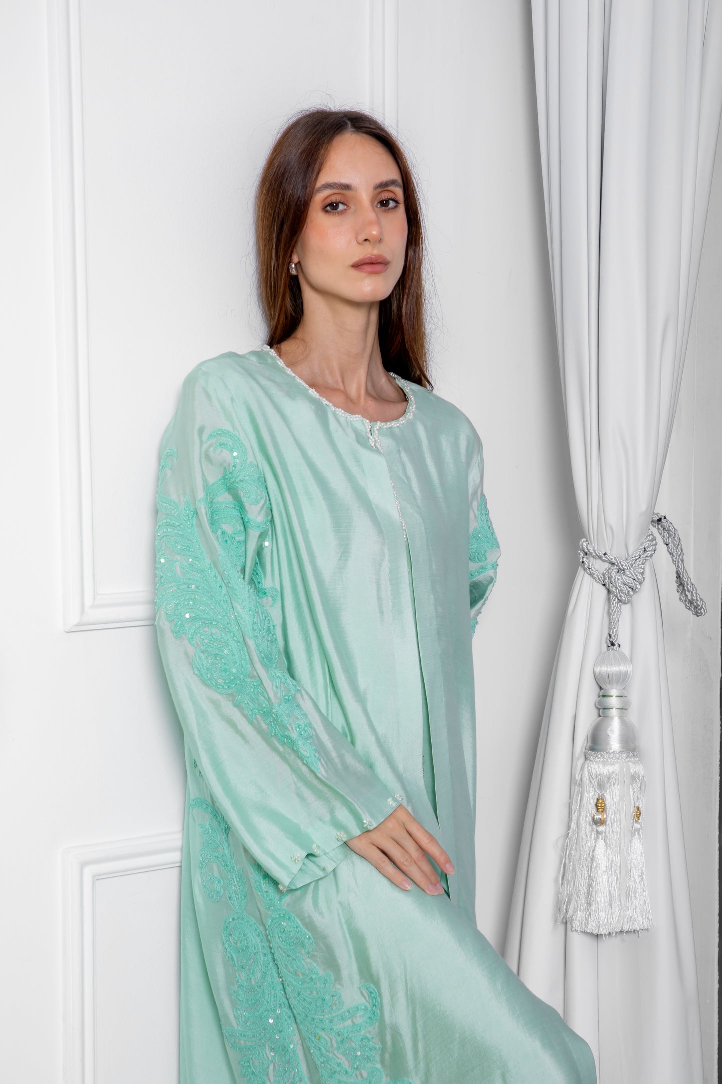 Aqua Embroidered Abaya