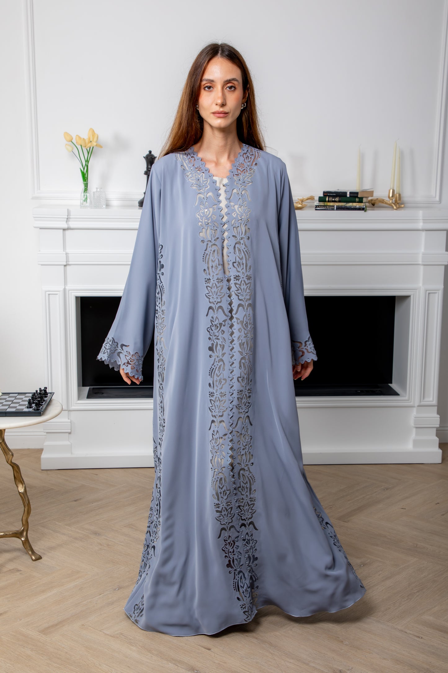 Blue Laser Cut Abaya