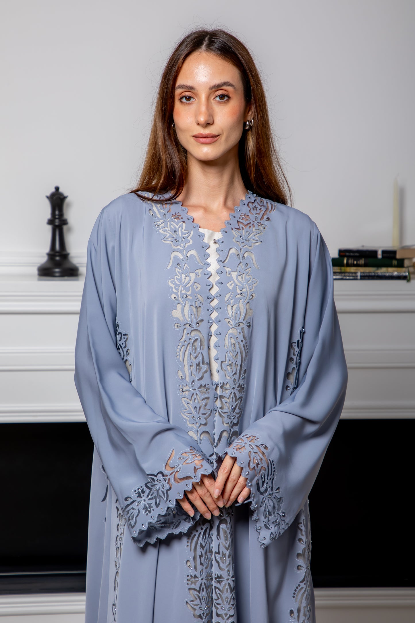 Blue Laser Cut Abaya