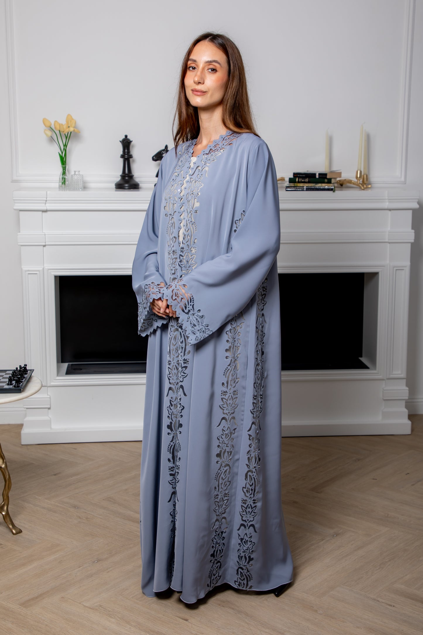 Blue Laser Cut Abaya