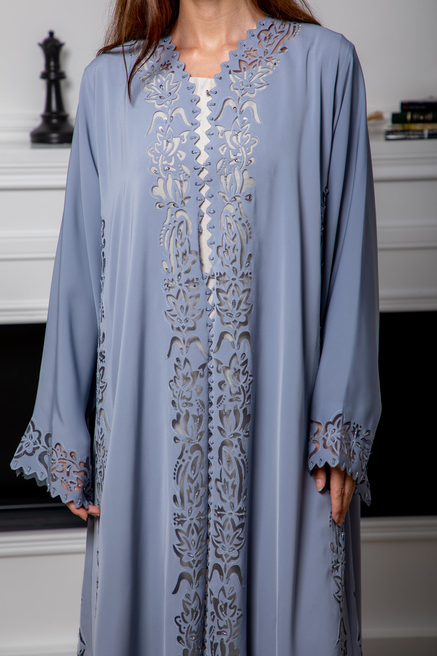 Blue Laser Cut Abaya