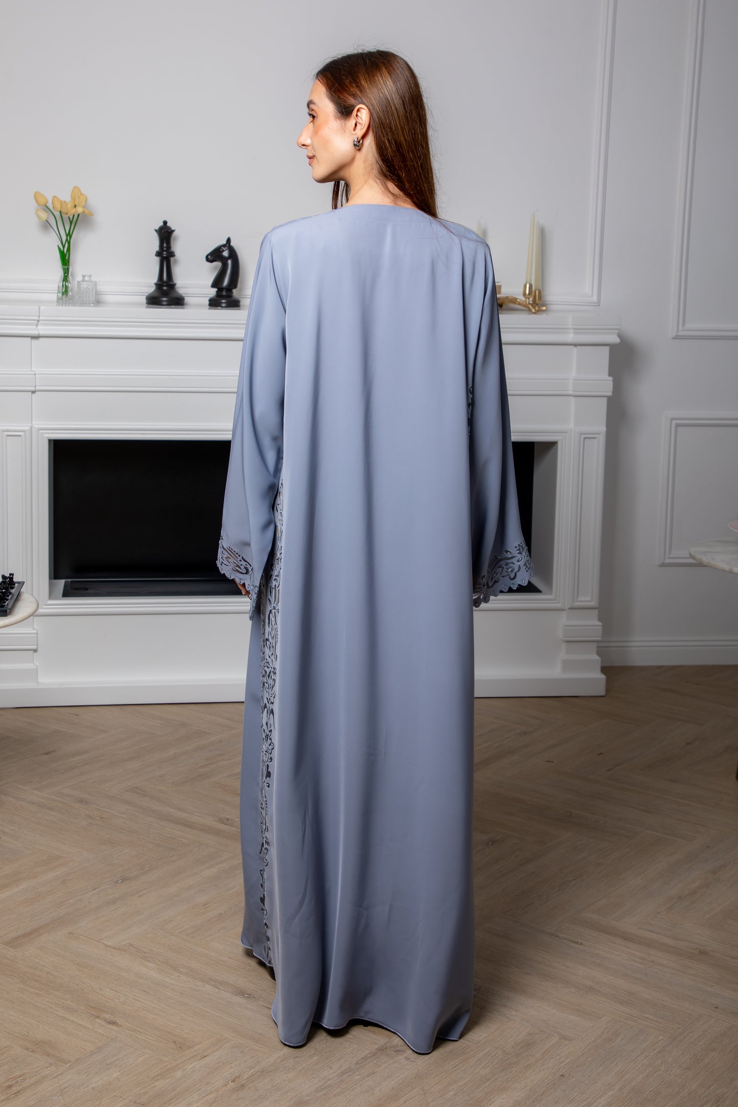 Blue Laser Cut Abaya