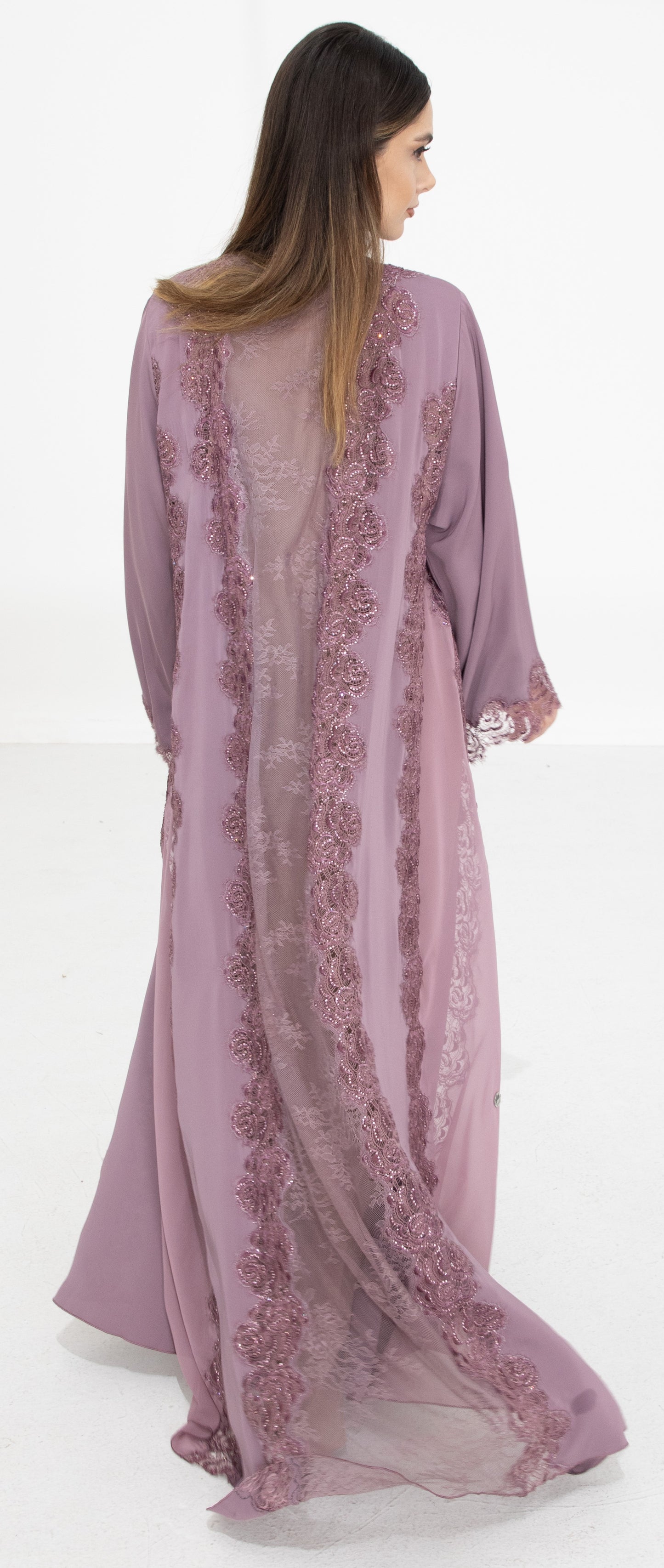 Heather Mauve Dantel Abaya