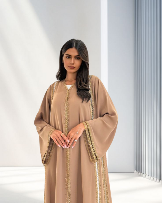 Beige Lace Dantel Abaya