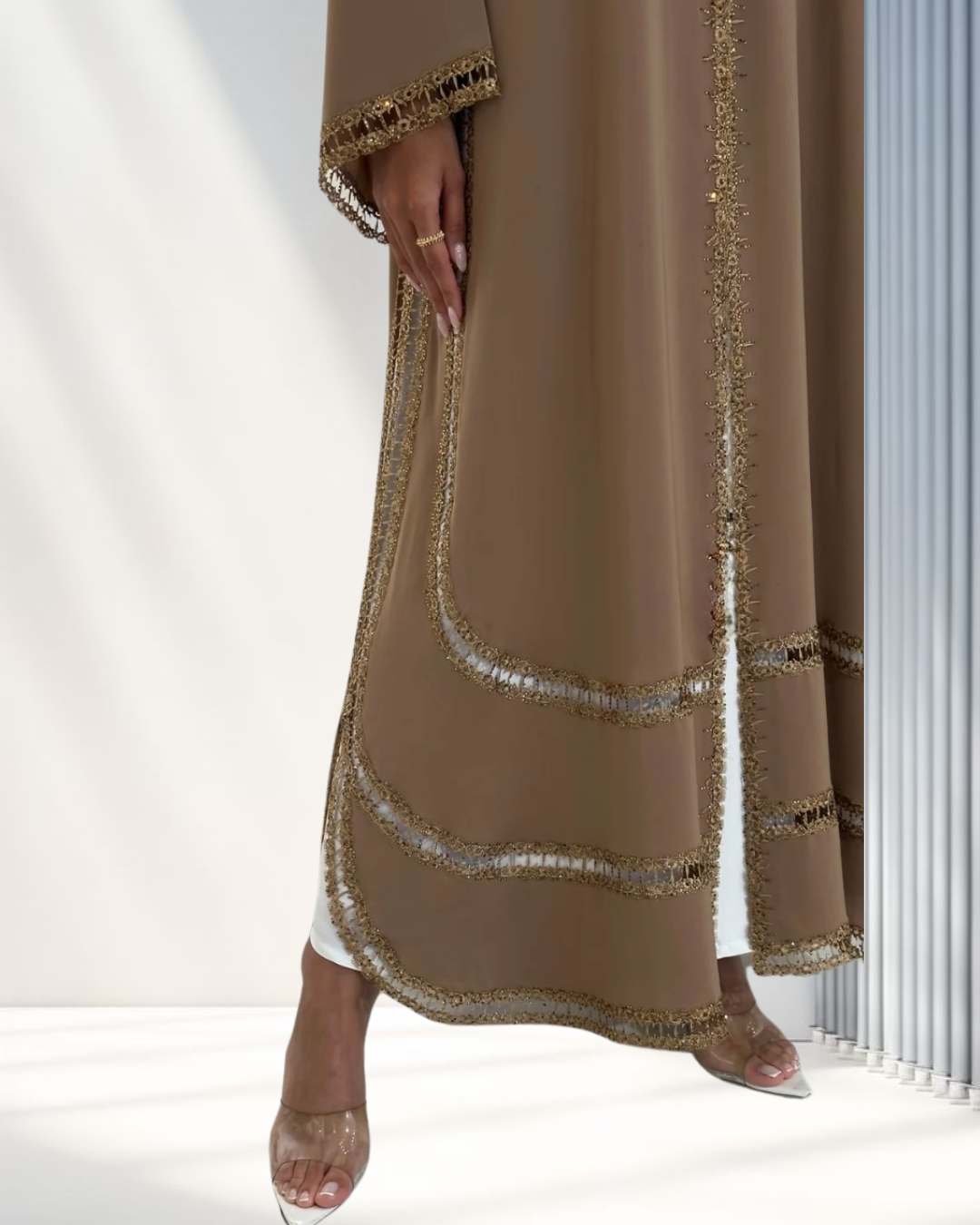 Beige Lace Dantel Abaya