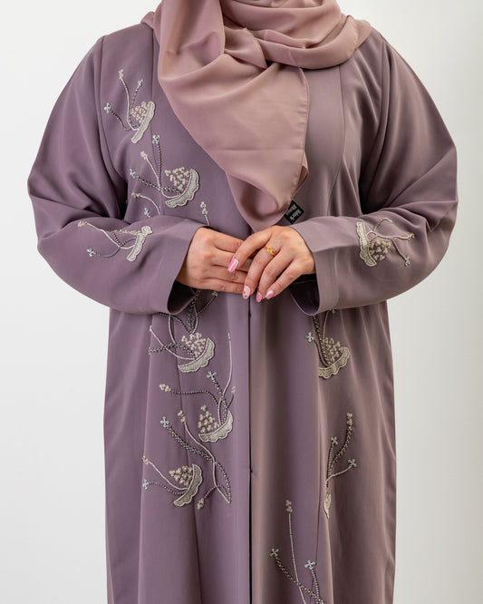 Mauve Bloom Embroidered Abaya