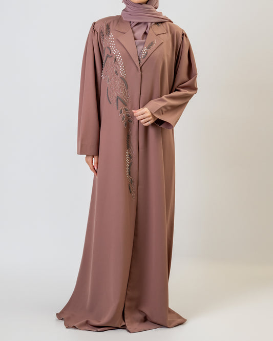 Embroidered Leaf Panel Abaya