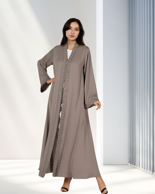 Mocha Weave-Trim Open Abaya